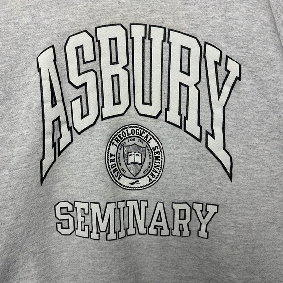 VTG Ashbury Seminary Sweater Adult Large Gray Pullover 90s Crewneck Collegiate - Picture 4 of 10